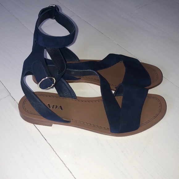 PRADA Suede Ankle Strap Flat Sandals 37.5 - Picture 5 of 8